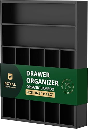 Miniatura 1 de ROYAL CRAFT WOOD - Organizador de cajones de cocina de bambú, soporte para utensilios y bandeja de cubiertos con separadores ranurados (7 ranuras,