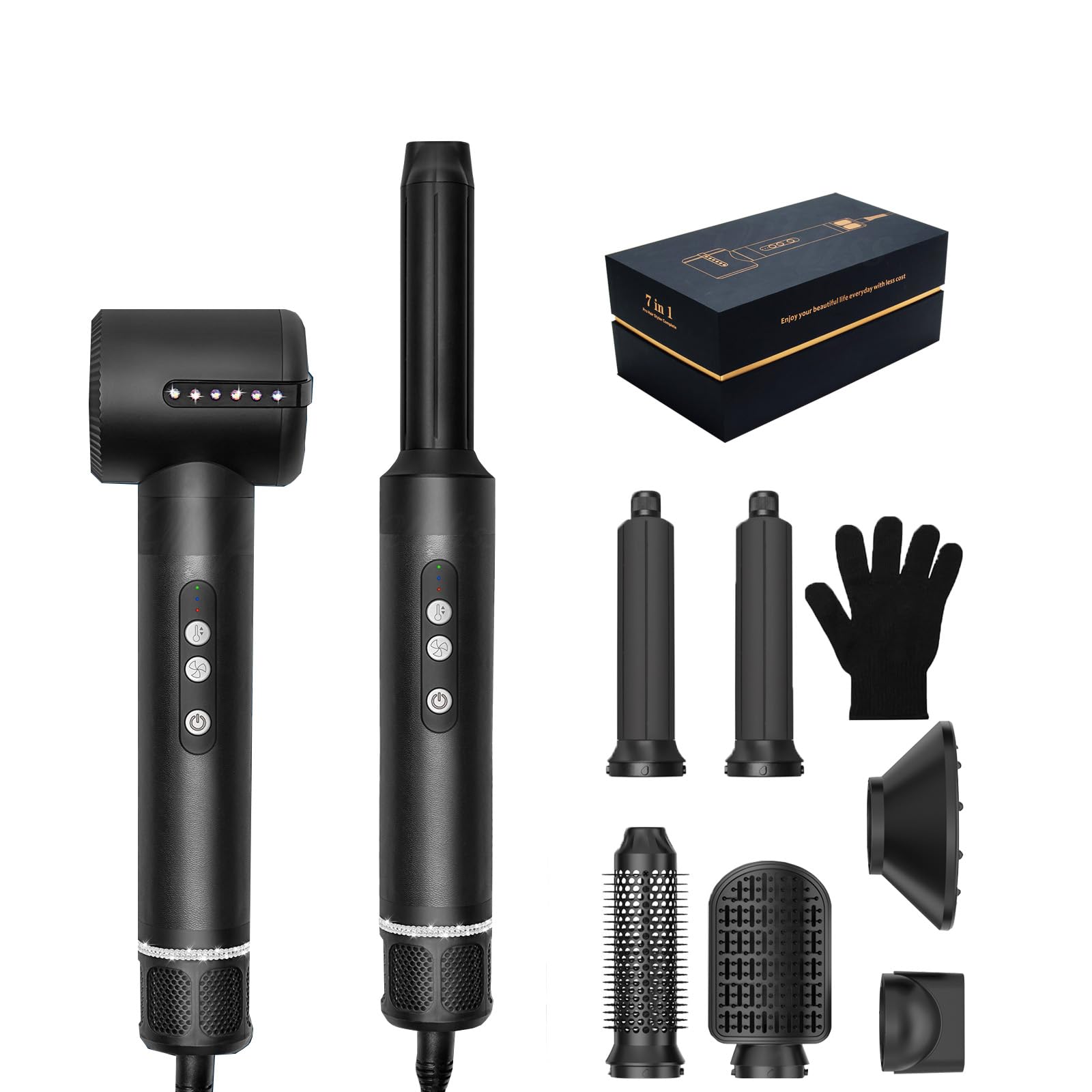 Hair Dryer Brush,7 in 1 Auto Air Curling Iron Set 3 Temperature 1000W Powerful Negative Ionic Hair Styler, 60000RPM Air Styler, Multi-Hair Styling Brush，Left&Right Magic Hair Curler