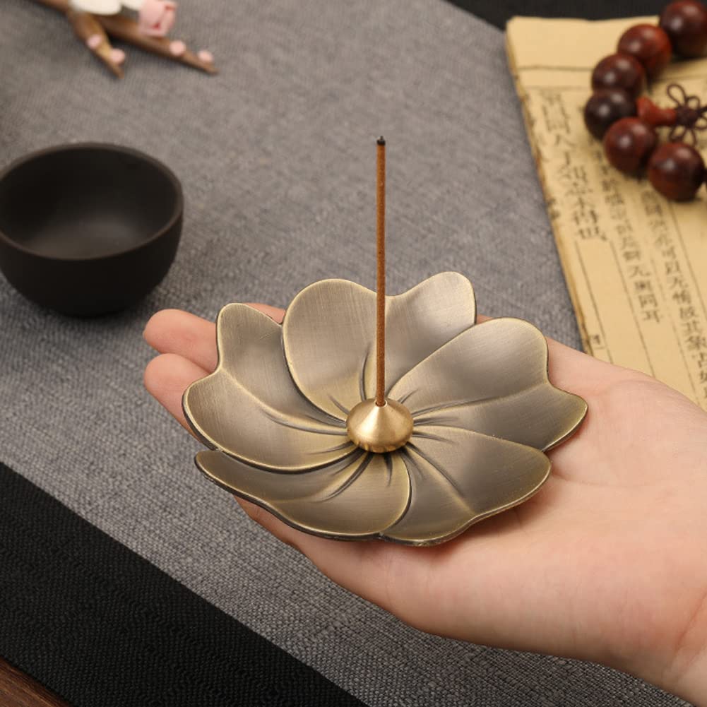Porta Incenso Sakura In Ottone - Set Bruciatore Con Raccoglicenere E 3 Supporti Per Bastoncini, Coni E Spirali - Decorazione Per Yoga, Meditazione E Casa