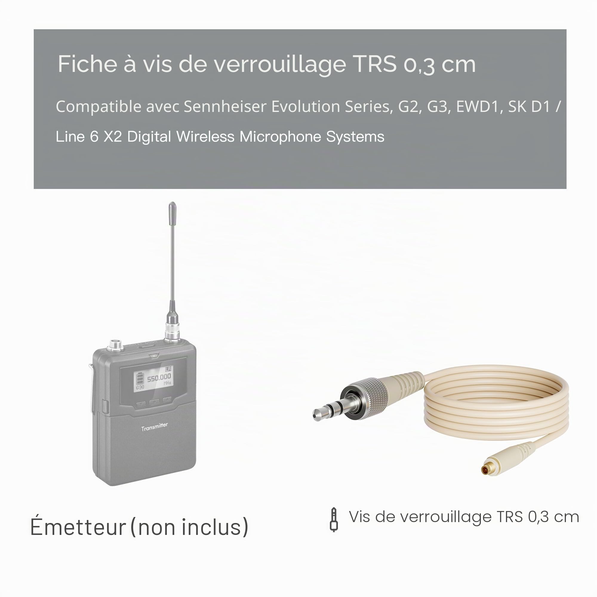 J K Micro Casque Professionnel MIC-J 071S Compatible avec Le système sans Fil Sennheiser – Microphone omnidirectionnel – Super léger & Design créatif & Plus Petite Cartouche