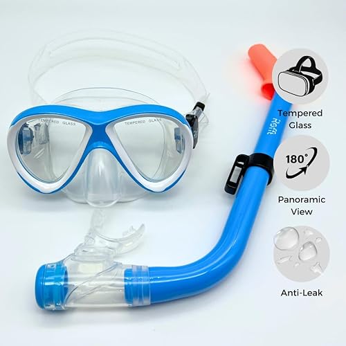 Miniatura 4 de Kids Snorkel mask Kit - Adjustable Snorkeling Gear for Kids with Tempered Glass and Silicon mask Anti-Fog - Complete Gear for Exploring The
