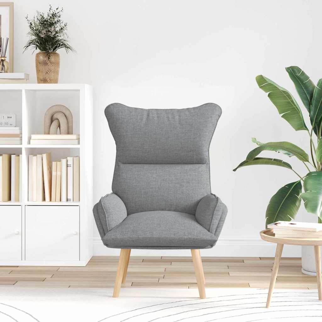Krzesło relaksacyjne jasnoszare, 69 x 74 x 93 cm, obicie z materiału, ergonomiczny fotel wypoczynkowy z nogami z litego drewna do salonu, sypialni i kącika do czytania
