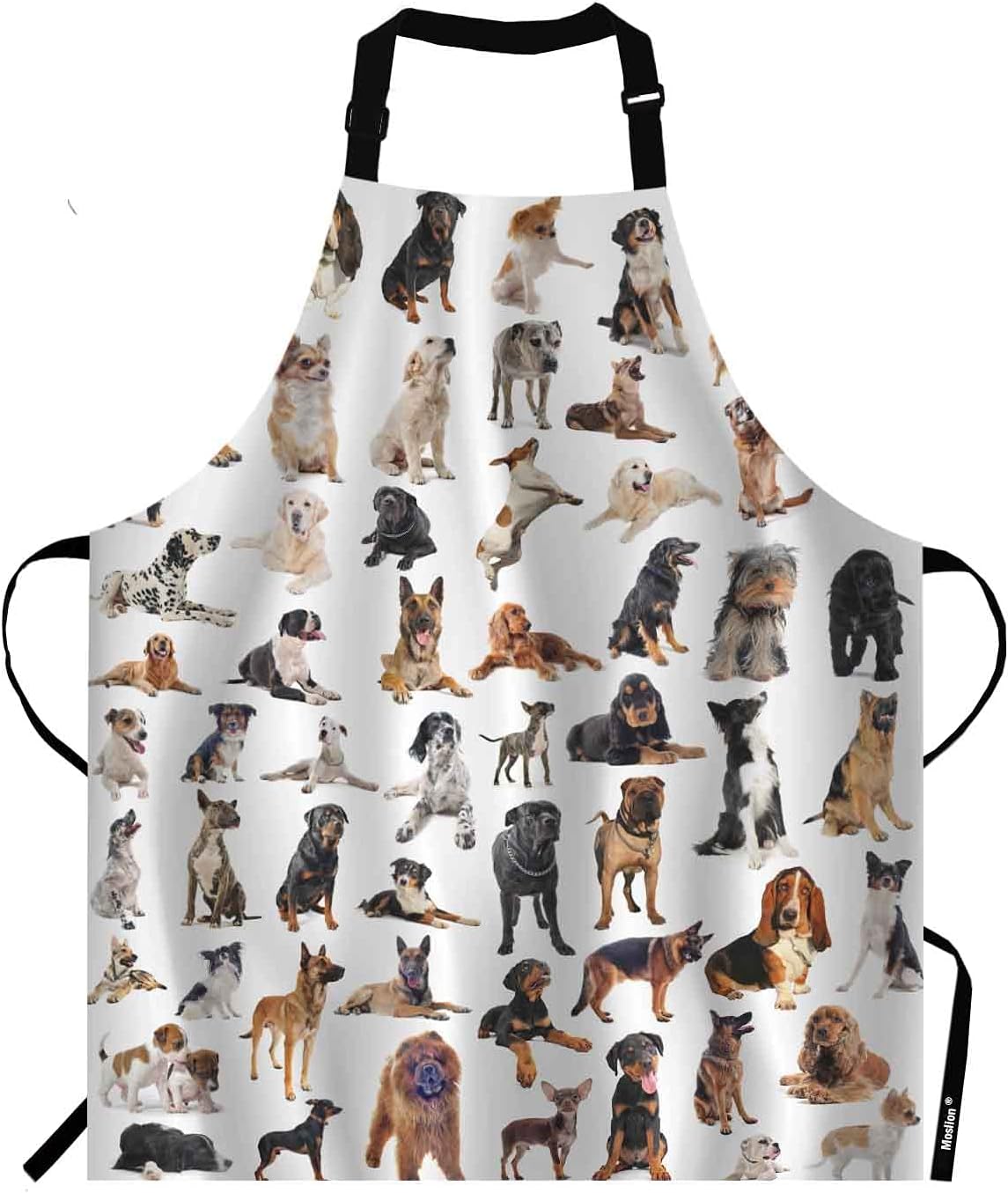 Moslion Aristocratic Dog Apron,Different Type of Cute Dogs White Background Apron,Adjustable Neck Bib for Men Women,Suitable for Kitchen Cooking Waitress Chef