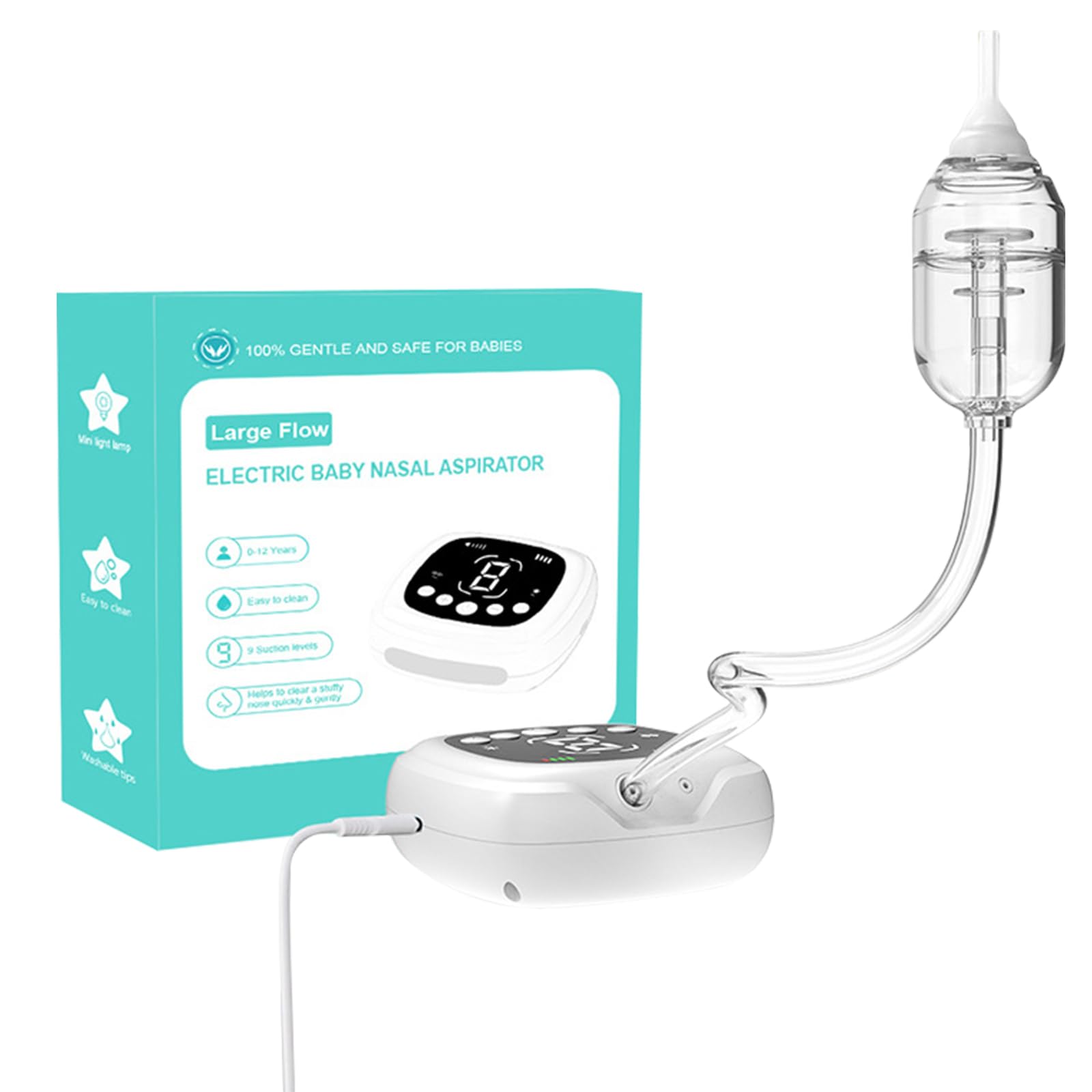 Aspiratore nasale elettrico per neonati, 9 livelli di aspirazione con luce notturna, musica filastrocca, pulitore nasale ricaricabile per neonati e neonati