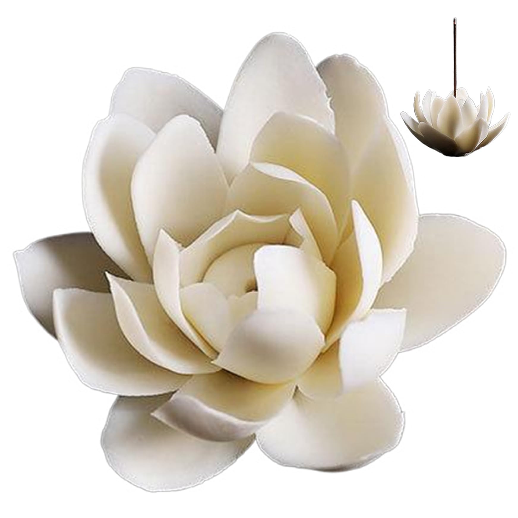 Hbbgdiy White Lotus Flower Ceramic Incense Holder, 2x2 Decorative Incense Stick Burner for Home, Yoga, Meditation & Aromatherapy