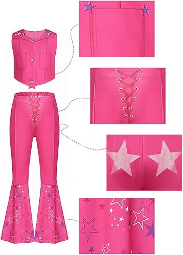 Miniatura 3 de Disfraz de vaquera para niñas, disfraz de discoteca hippie de los años 70 y 80, disfraz de Halloween, uniforme rosa
