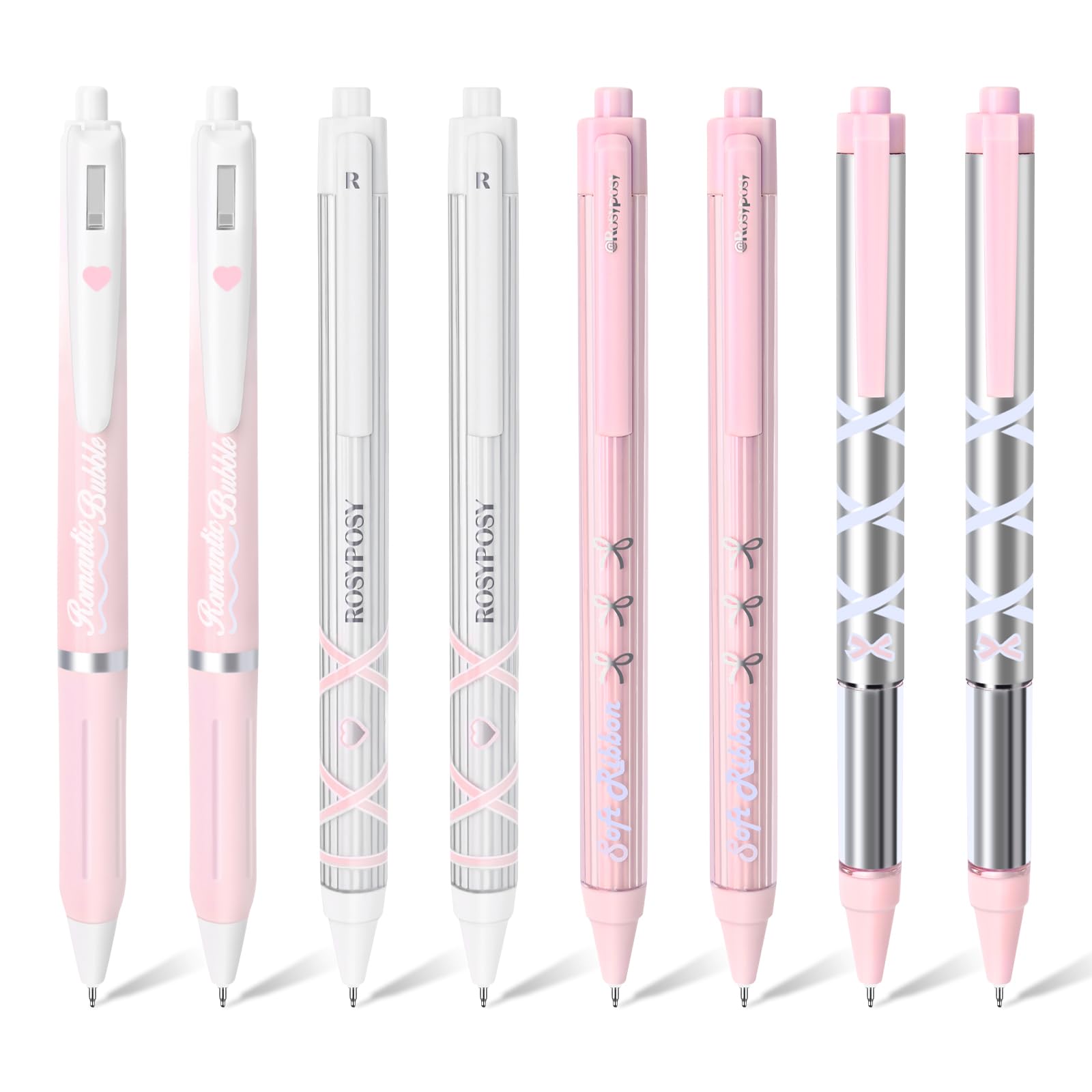 BAYTORY 8Pcs Gel Pens, Aesthetic Pens, Pastel Pen, Fine Point 0.5 mm Pen for Journaling, Retractable Quick Dry Black Ink, Smooth Writing for Office School Supplies (Pink Series)