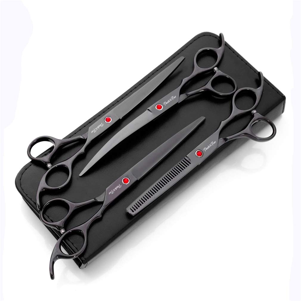 Kit forbici per toelettatura animali domestici da 7,0 pollici, forbici professionali per toelettatura cani da compagnia 5 pezzi, strumenti per taglio di capelli in acciaio inossidabile, per salone, ba