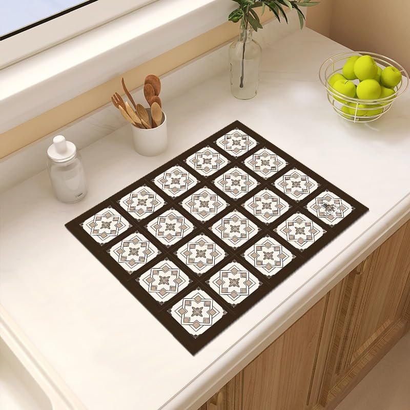 Image of HomeCloud Dish Drying Mat for Kitchen Counter - Super Absorbent, Non-Slip & Heat-Resistant - Quick Dry Rack Pad for Dishes, Utensils, Coffee Maker - Stain-Hiding Design (Brown Star)