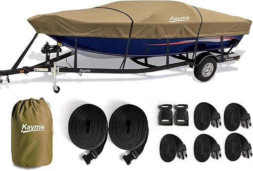 Miniatura 8 de Kayme Cubierta de barco resistente 600D, lona impermeable y resistente al desgarro, lonas con correas resistentes al viento. Apto para casco en V,