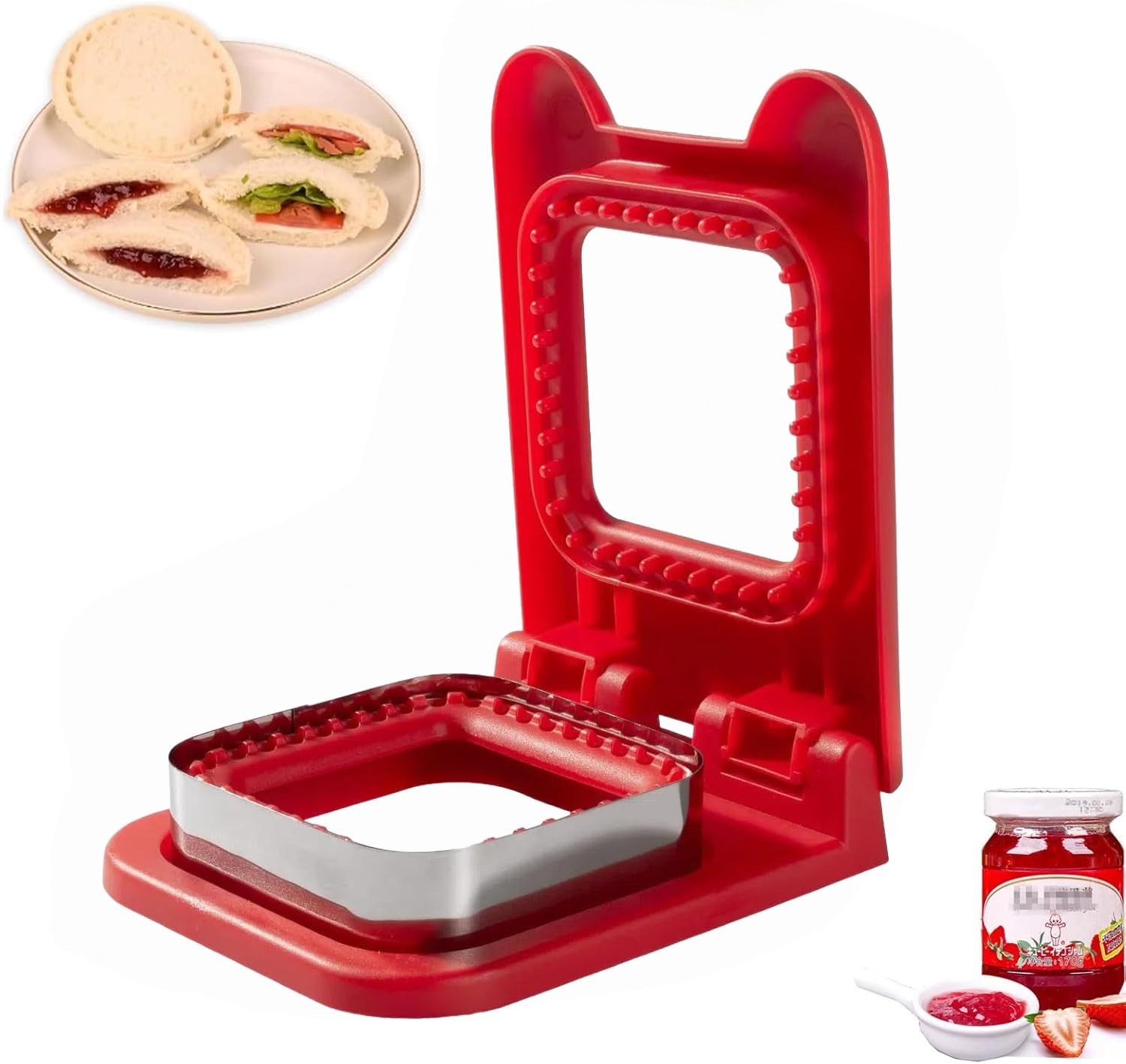 CHICHAUS Sandwich Cutter and Sealer, Square Pocket Sandwiches Cutter Uncrustables Maker, Sandwich Cutters for kids love lunchables (Red)-image-5