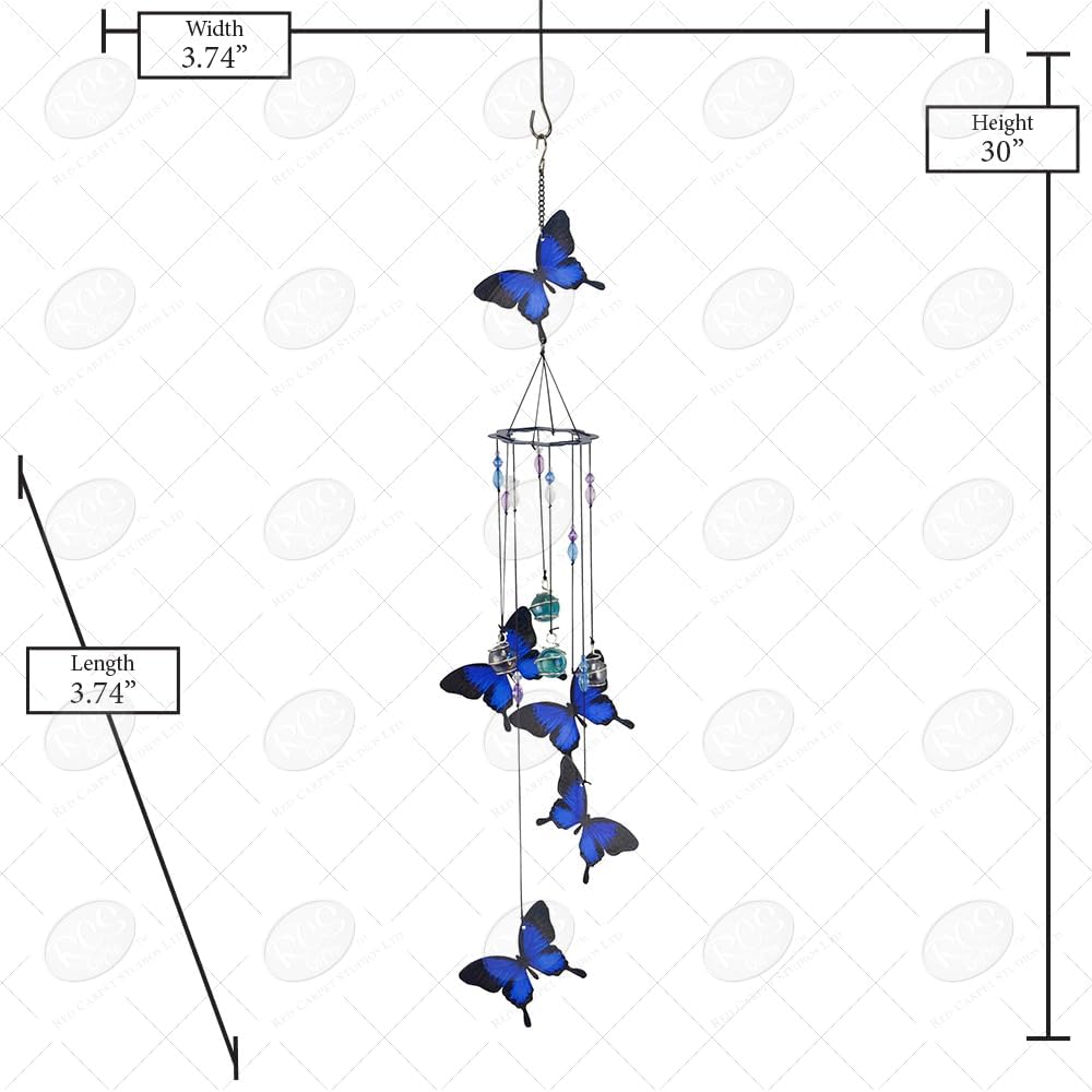 Red Carpet Studios Windchimes Butterfly Spiral Mobile Wind Chime, 30" Long, Blue