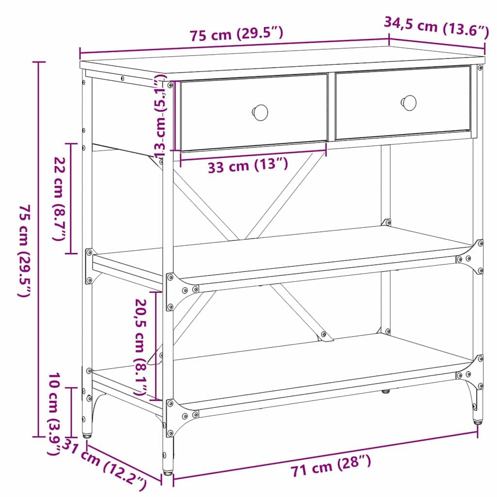 vidaXL Tavolo consolle con cassetto Marrone 75 x 34,5 x 75 cm legno