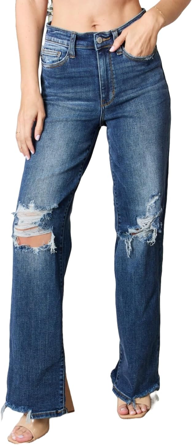 Judy Blue Women's High-Rise 90's Straight Leg Ripped Jeans