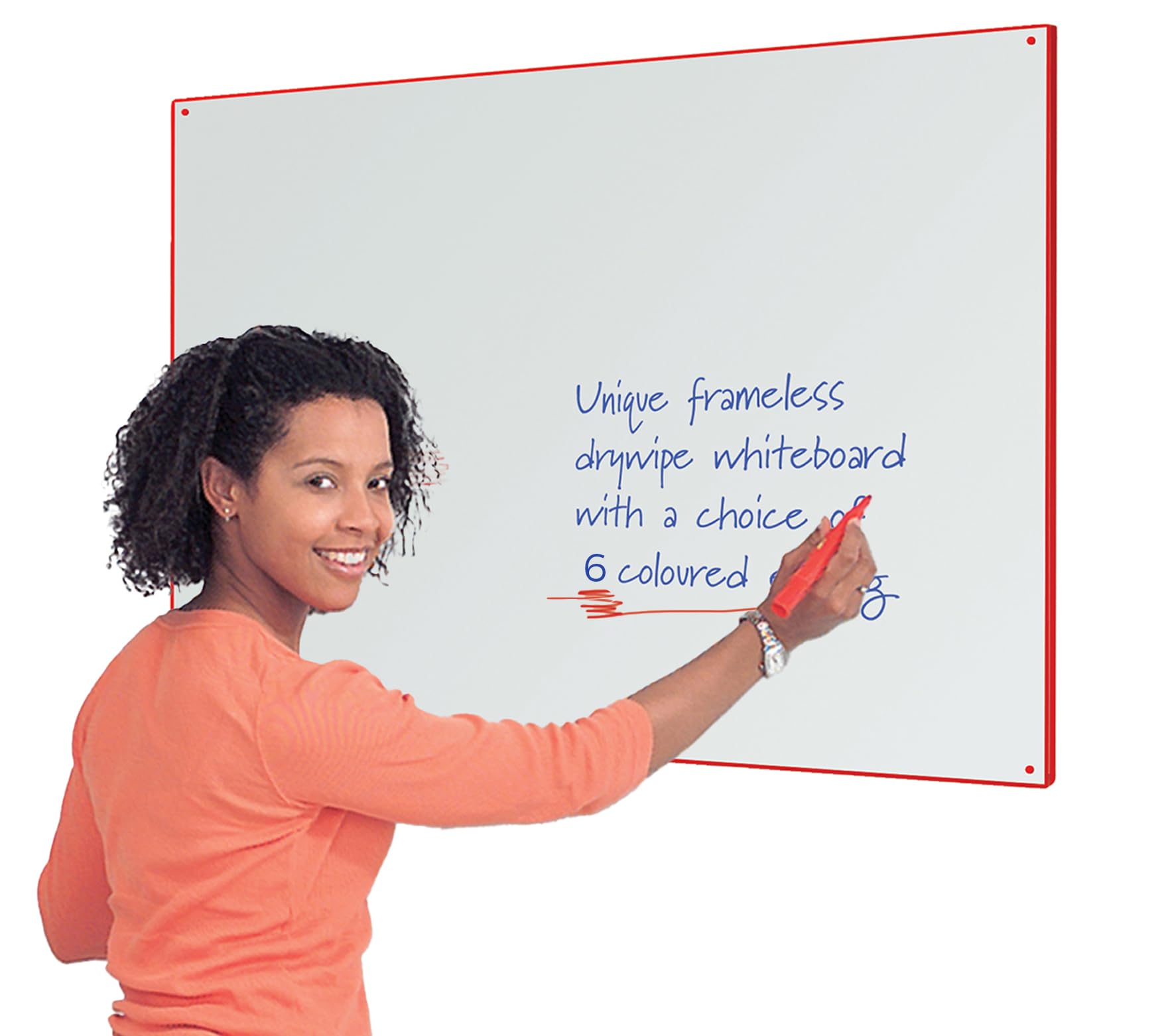 Wonderwall Frameless Dry-Wipe Whiteboard 90 x 60 CM with Coloured Contoured Edging - 6 Colours Available, Including (Red Trim) - for Schools, Offices, Home โ image 1