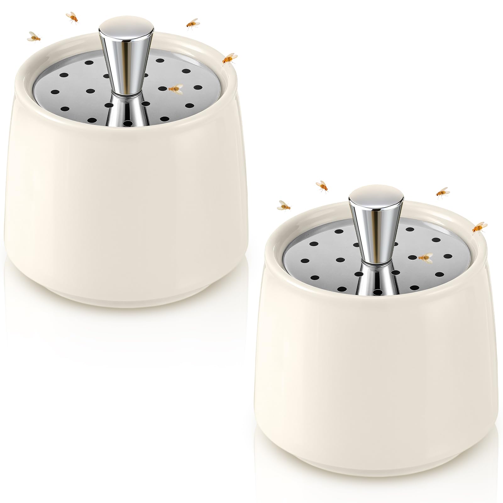 Photo 1 of *MAJOR DAMAGE*
Mysora Ceramic Fruit Fly Trap for Indoors, Reusable Kitchen Fly Catcher with Stainless Steel Vent Lid, Uses Safe & Natural Vinegar Bait Trap, Dishwasher Safe, Easy to Use(White,2 Pack)