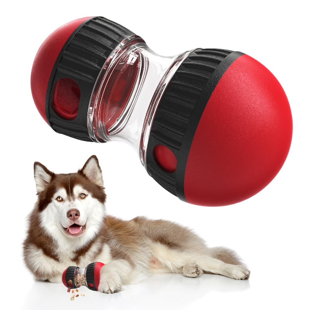 PLLYPE Juguete Interactivo para Perros, Dispensador de Golosinas con Ruedas, Dispensador de Comida Lento, Juguete para Perros Inteligencia, Juguete Divertido para Razas Grandes y Medianas