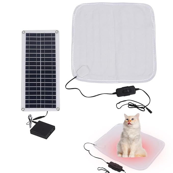 Solar Powered Pet Blanket, 100W Adjustable Warming Cat Dog Mat, Waterproof Thermal Pad with Battery ...