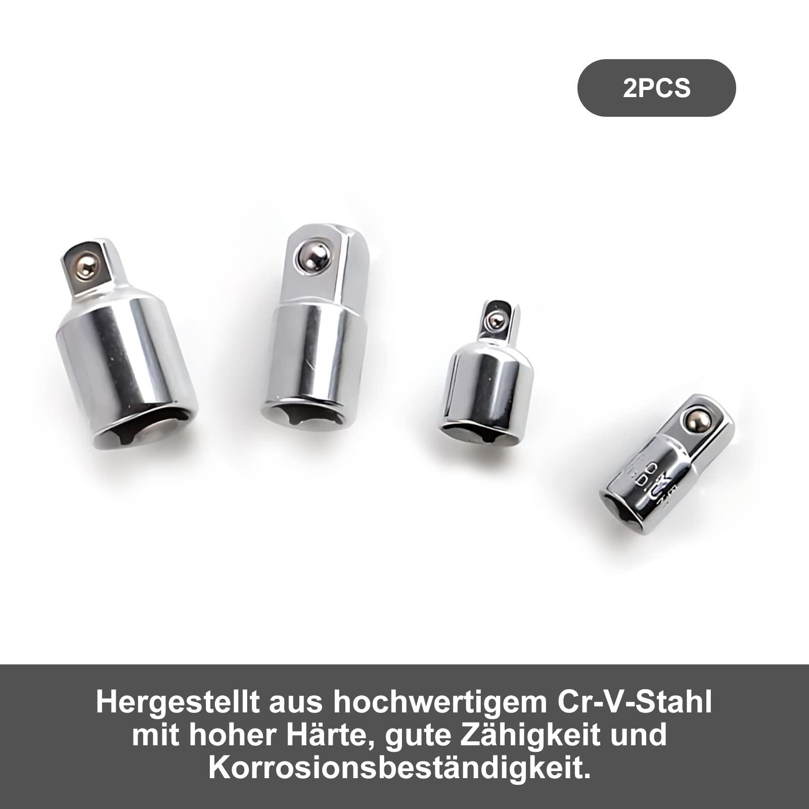 Set 4 Adattatori Bussola - Conversioni 1/4-3/8, 3/8-1/4, 1/2-3/8, 3/8-1/2 In Acciaio Cromato