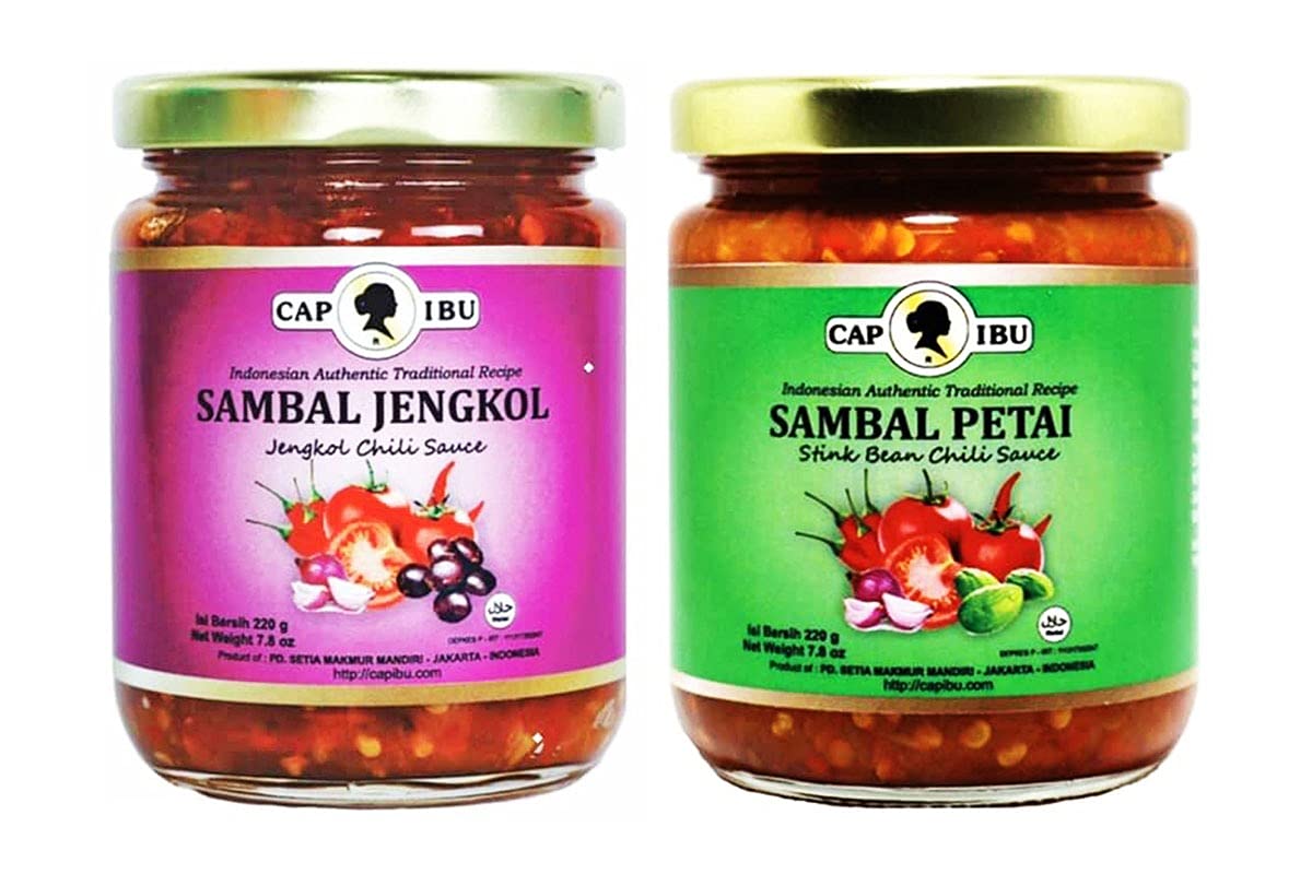 Cap Ibu Sambal Combo : 1 Sambal Petai (Stinky Bean Chili Sauce) and 1 Sambal Jengkol (Jengkol Chili Sauce) 220g (7.8oz)