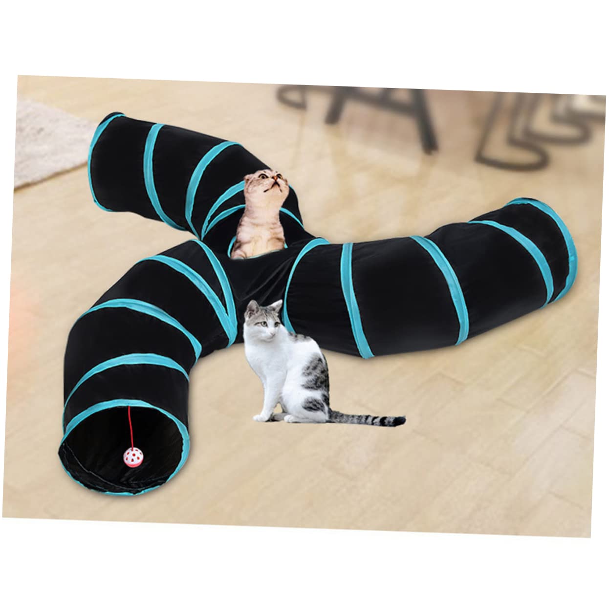 ifundom Tunnel Pieghevole Per Gatti Giocattolo Imbottito Tubo Per Animali Domestici Design Strisce Tre Tunnel Forniture Portatili Per Gatti