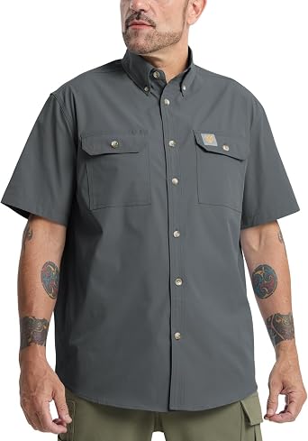Mens Regular Fit Work Utility Shirt Midweight with Two Chest Pockets Wrinkle-Resistant Industrial Work Wear