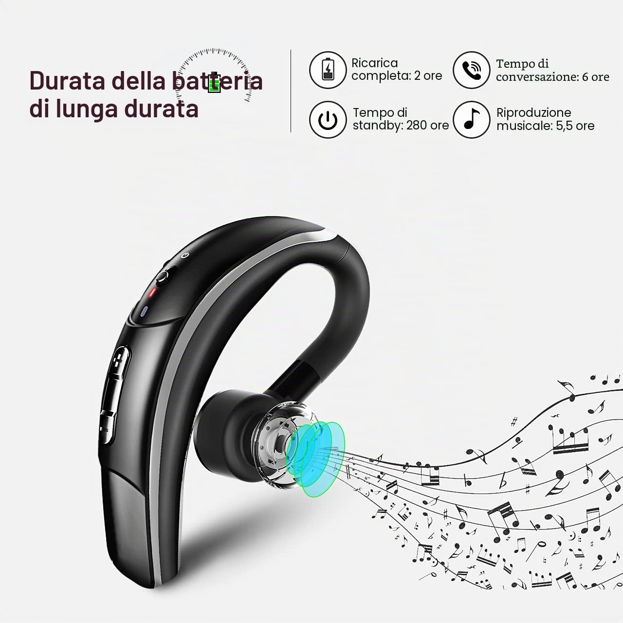 Cuffie Bluetooth CVC6.0 cancellazione del rumore, cuffie wireless stile business vivavoce auricolare senza fili con microfono, 280 ore di standby, auricolare Bluetooth singolo senza mani (nero)