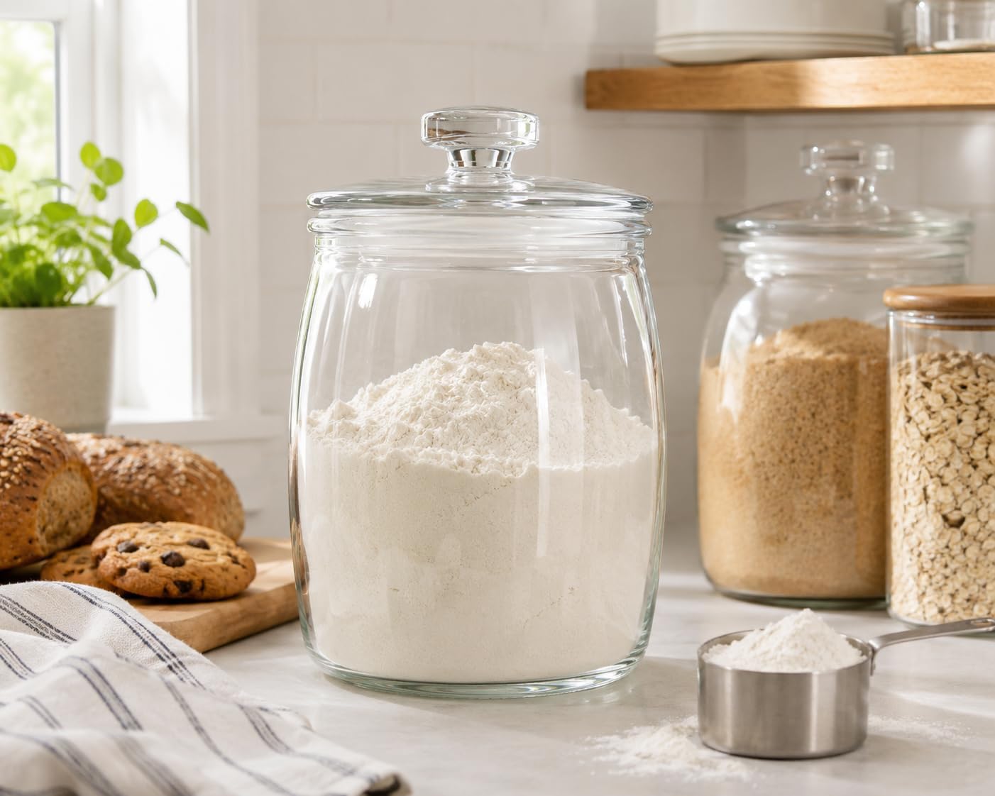 Gallon Glass Jar with Lid, Wide Mouth Large Glass Canister with lid, Super Large Cookie Jar for Food Storage, Sugar, Flour, Cookies,Dog Treats (1 Gallon)
