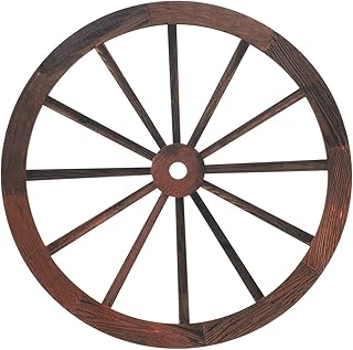 Cabilock Solid Wood Wagon Wheel Decor 10 Inch Vintage Rustic Wall Hanging Pendant for Home Garden Office Wall Art Decoration