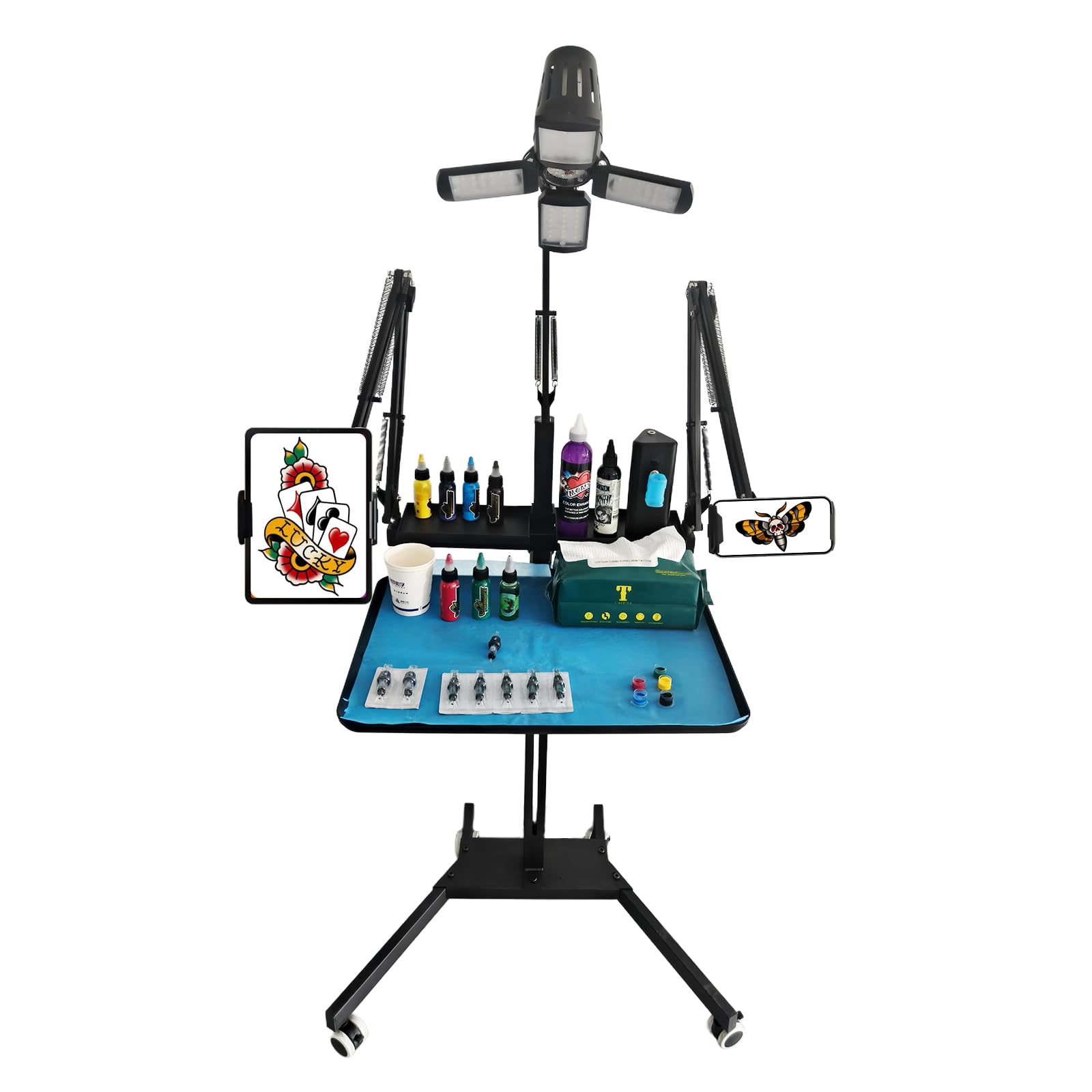 GBK Tattoo Rolling Workstation Salon Tray Cart with LED Light, Pigment Rack, Tablet Stand and Lifting Type with Universal Wheels-image-11