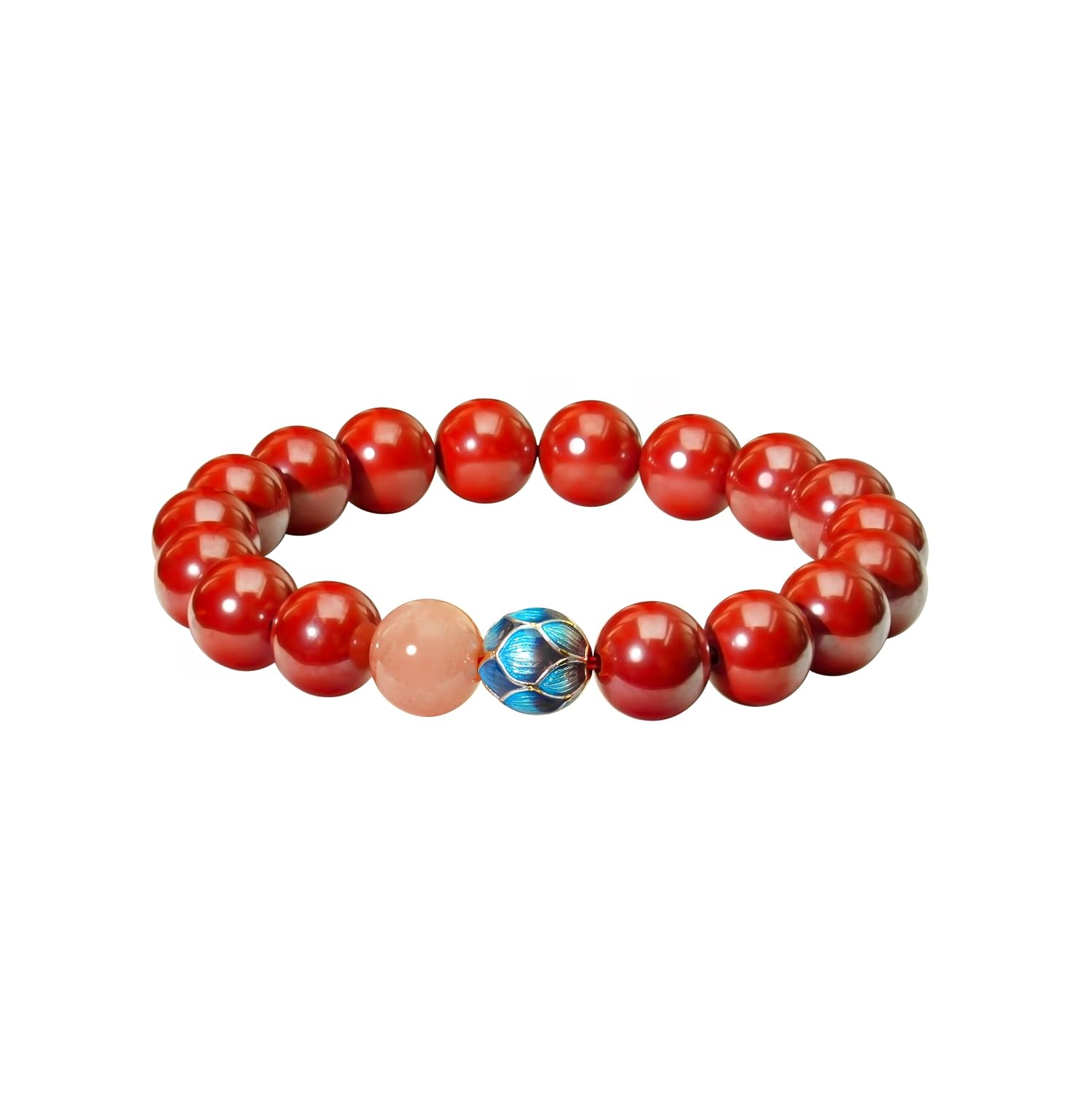 Feng Shui Cinnabar Bracelet for Women – Lotus-Inspired Mystical Oriental Design, Red Jade Beads Handmade with Enamel Decor, Good Luck & Protection Jewelry for Healing Meditation