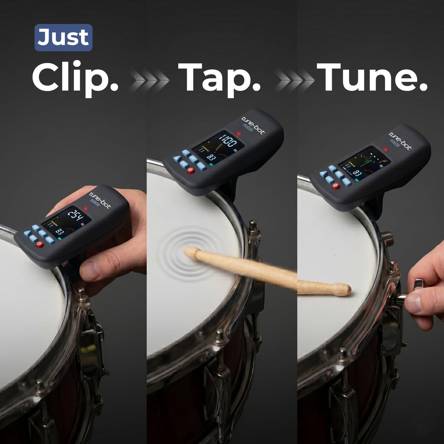 Tune-Bot Studio TBS-001 - Paquete de afinador de batería con funda de transporte rígida, dispositivo de afinación digital de batería, kit de afinación de tono para batería acústica, accesorios