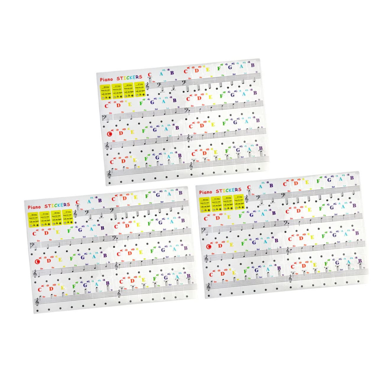 HEMOTON Piano Keyboard Decal Beginner Piano Stickers Colorful 3pcs Removable Keyboard Key Stickers