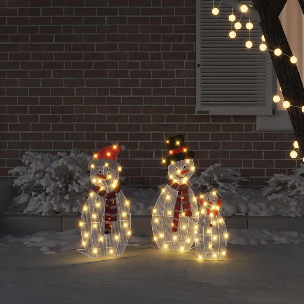 Muñeco de nieve iluminado Familia 3 piezas de poliéster con luz blanca cálida, 56 x 80 cm, alimentado por USB, guirnalda de luces LED, para decoración navideña interior y exterior
