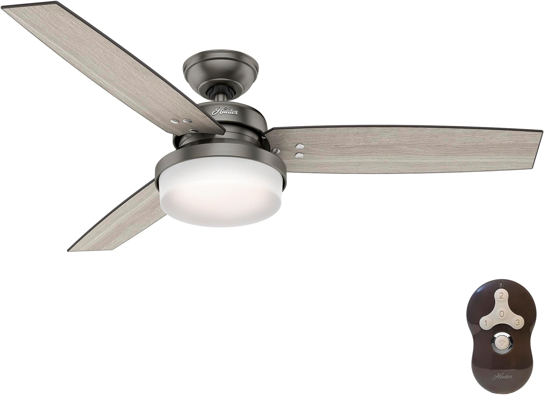 52 inch Indoor Ceiling Fan with LED Light and Remote Control - Standard Mount Ceiling Fan, 3 Blades, For Bedroom, Living Room, or Kitchen - Sentinel 59211, Brushed Slate