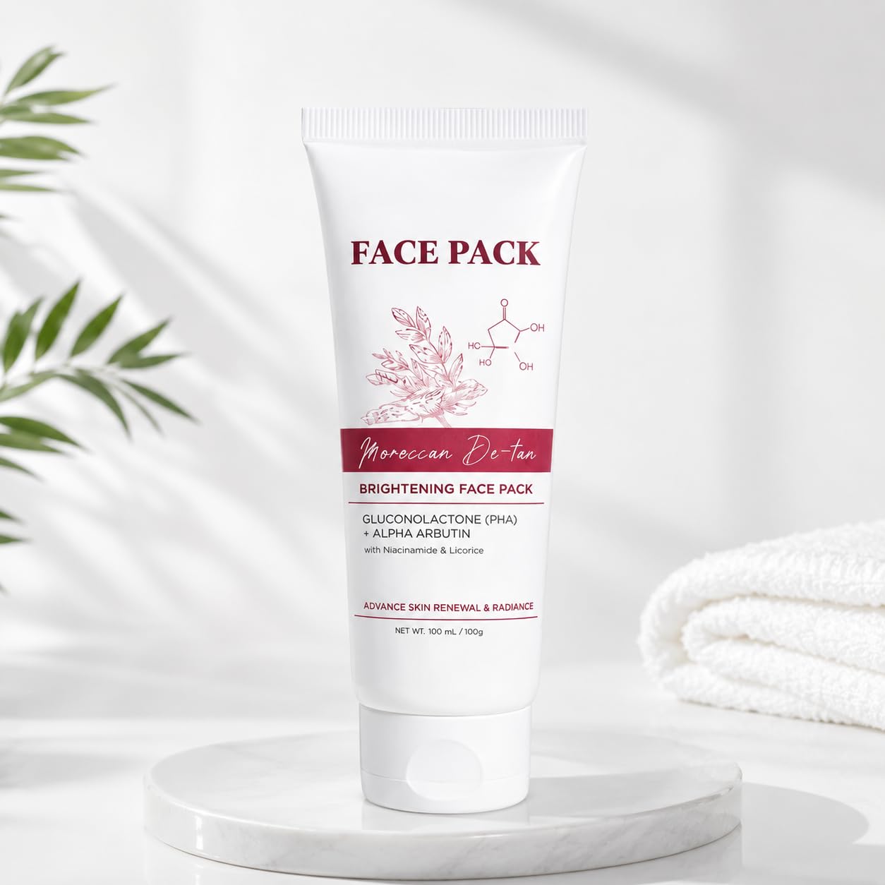 Moroccan De-Tan Brightening Face Pack with PHA 100ml | Alpha Arbutin & Niacinamide, Licorice Extract, Skin Renewal & Radiance, De-Tan Formula, All Skin Types-image-38