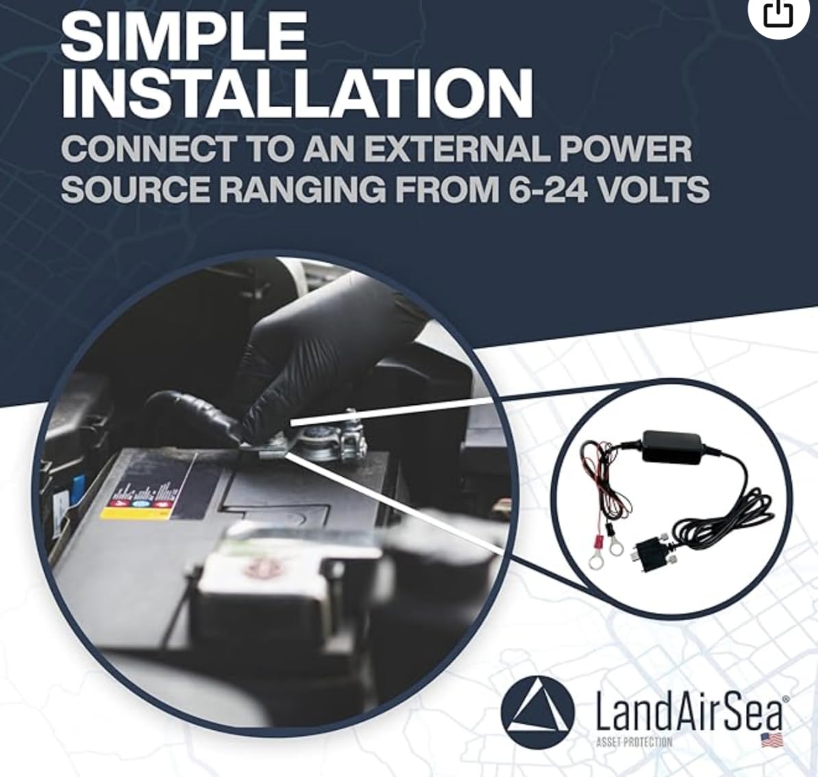 LandAirSea USB-C Hardwire Power Adapter Cable 54 — Connects to External Power Source.