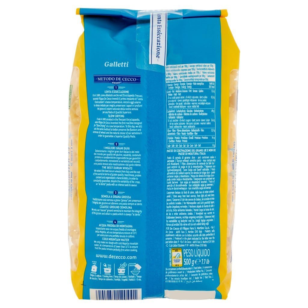 De Cecco Galletti N°44 500gr + Italian Gourmet Polpa 400g
