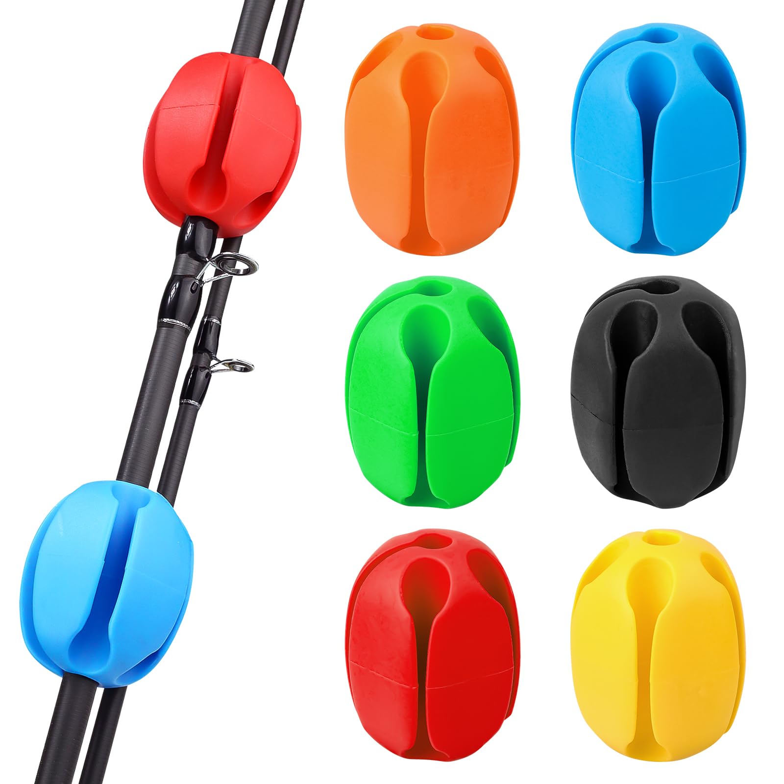 Attache Canne a peche Portable pince Caoutchouc Canne à pêche Fixateur Elastique Balle Fixe Scratch pour Protéger Outils de pêche Réutilisables Accessoires Porte 6 Pièces