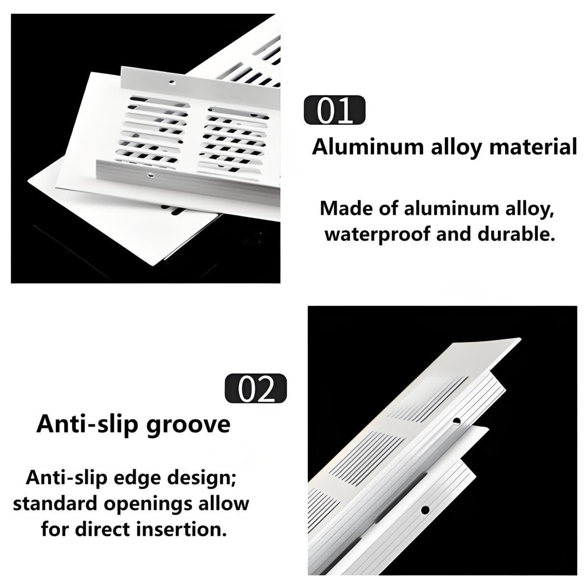 Rectangulaire Ventilation Grille Aeration Aluminium 200 Mm X 80 Mm Grilles D'aération Avec Trous De Fixation, Pour Meubles, Cuisine Et Réfrigérateur(Blanc,100mm*1000mm/4in*39in)