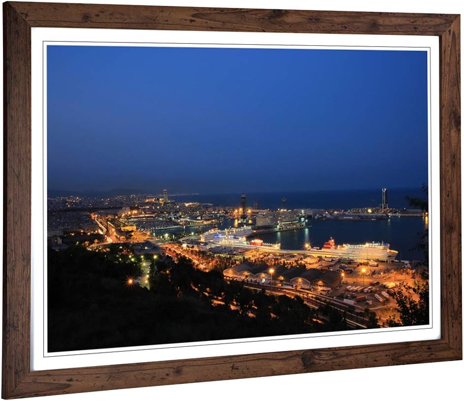 Big Box Art Framed Print of Barcelona Spain Skyline Design | Wall Art Picture | Home Decor for Kitchen, Living, Dining Room, Bedroom, Hallway, Office, Walnut, A2 / 24.5x18 Inch / 62x45cm