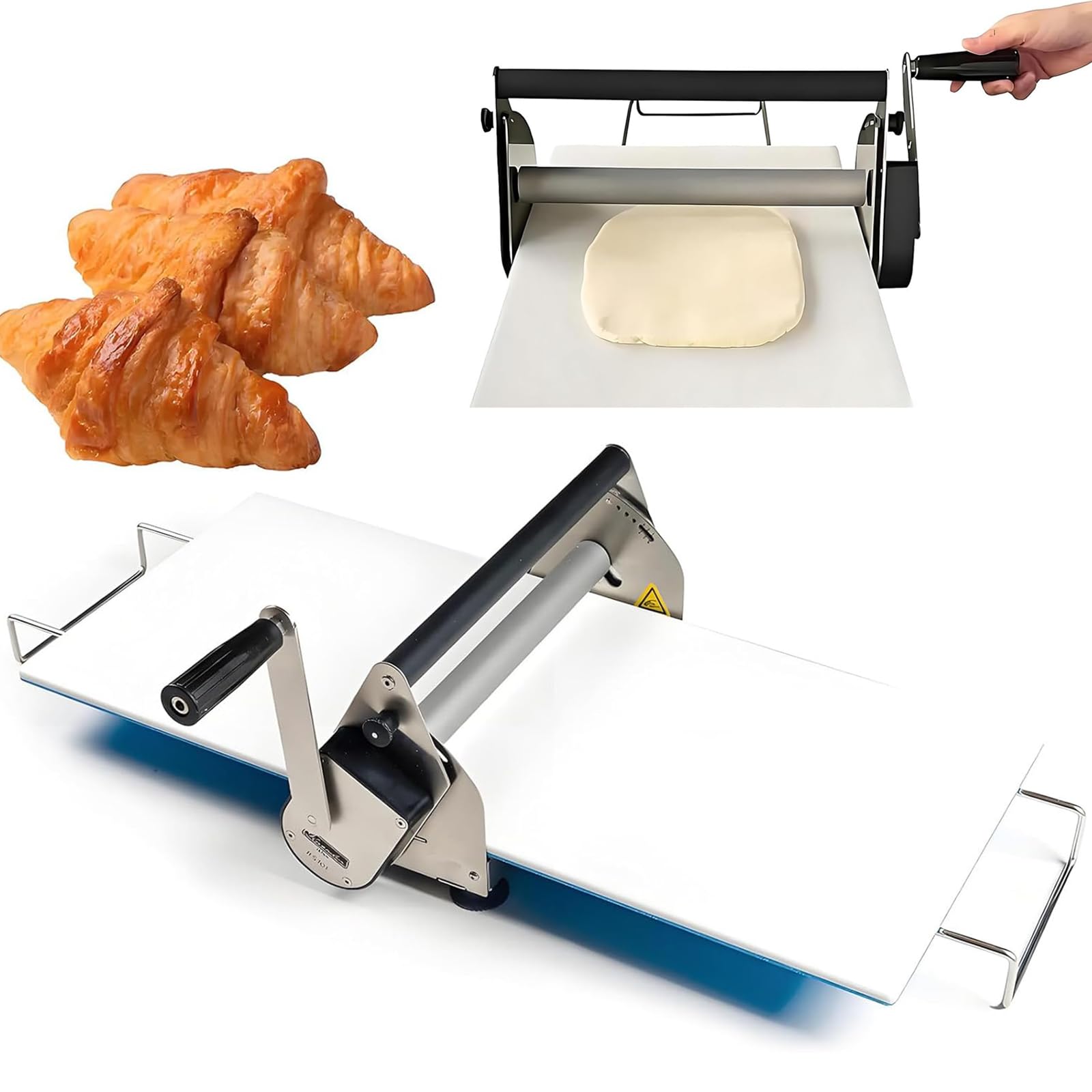 Máquinas plegables,Pasteles de acero inoxidable, Laminadora de masa plegable de acero inoxidable, espesor ajustable Manual for panadería, 2 tamaños(Commercial,83x48x25cm)