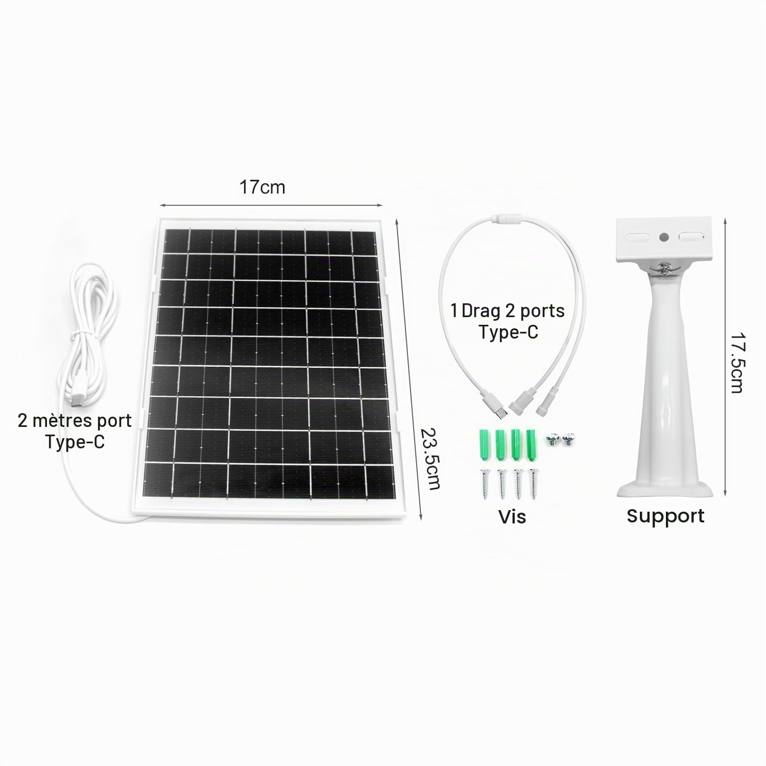 GENBOLT Panneau Solaire étanche, Fonctionne avec les caméras de surveillance sur batterie rechargeable, 7W/5V avec 4M Câble USB, prend en charge l'alimentation continue pour la caméra