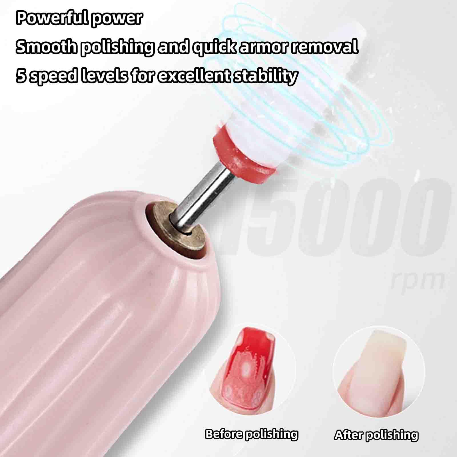 Torno Para Uñas Profesional Torno Uñas Cortauñas Electrico Adultos Profesional Electrico Mango largo Kit Pequeño Portátil Recargable Por USB Potente Velocidad De Rotación (pink,18.7x2.6cm)
