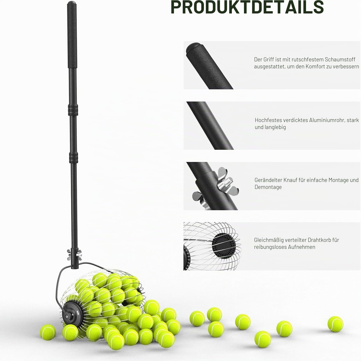 NEEWER Tennisball Sammler, teleskopierbarer Tennisbälle Rollsammler