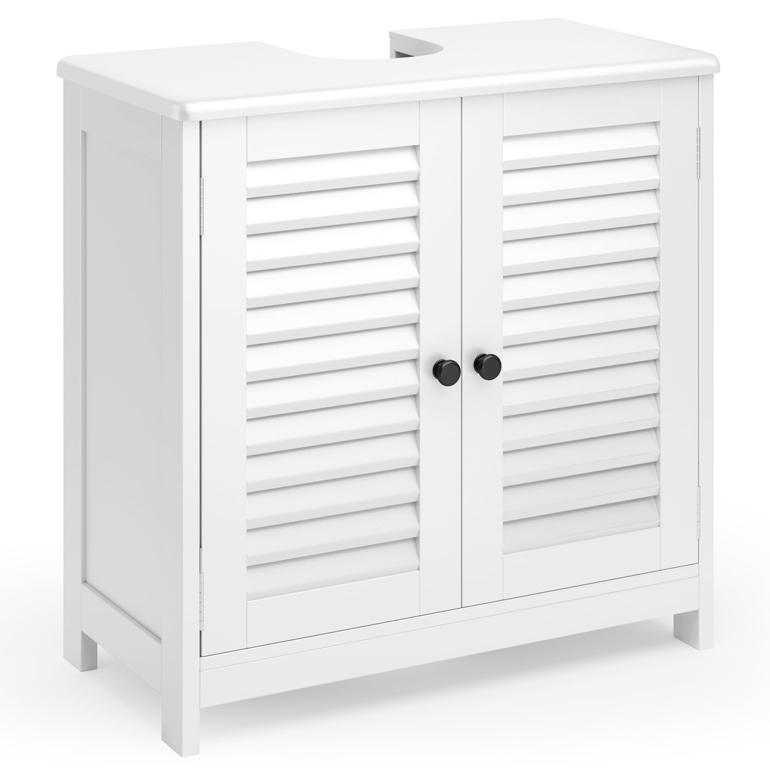 Xbro Mueble Bajo Lavabo con Pedestal, Mueble Auxiliar de Baño para Lavabo de Pie, Armario con 2 Puertas y 2 Estantes, 60 x 30 x 60 cm,Blanco