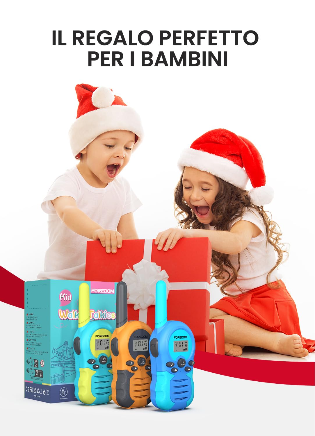 FOREDOM Walkie Talkie Ricaricabili per Bambini con Lunga Portata per Ragazzi e Ragazze da 3 a 12 Anni Regalo di Compleanno – Confezione da 3
