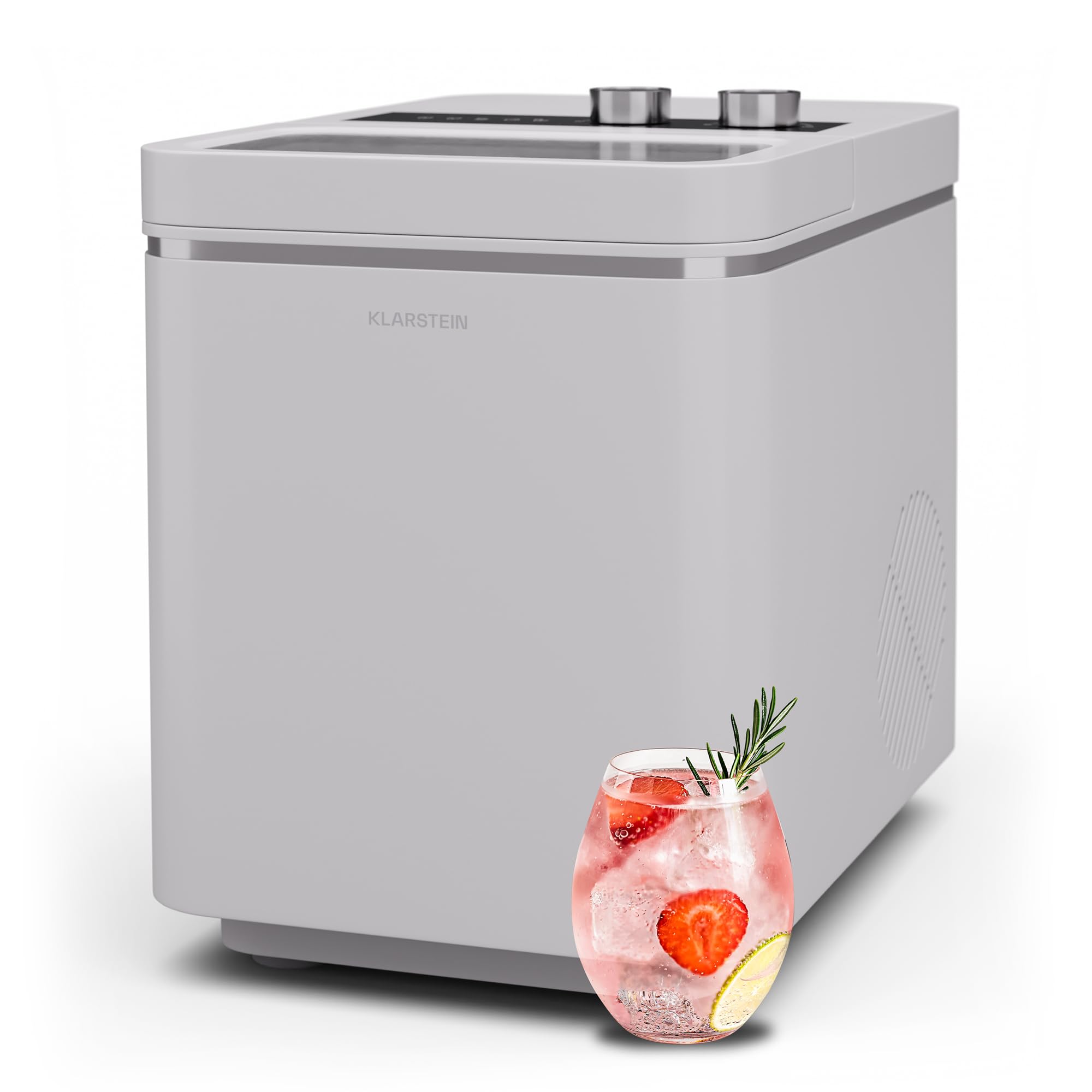 Klarstein IceCraft Eiswürfelmaschine – 12 kg/24 h, Eiswürfel in 6 Minuten, 2 Größen, Automatische Reinigung, Eiswürfelbereiter für Küche & Bar, 150 W, Eiswürfelspender, Weiß - 1