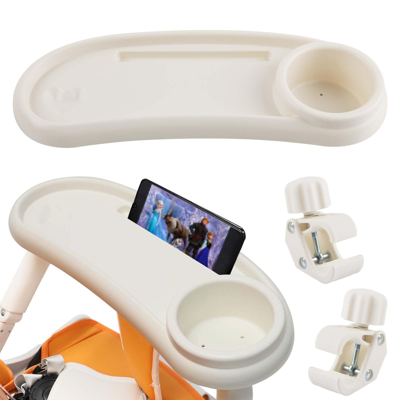 ZoneYan Vassoio per Snack per Passeggino, 3 In 1 Girevole a 360 Gradi con Clip Regolabile Vassoio Universale per Passeggino, Adatto Alla Maggior Parte Dei Vassoio per Alimenti per Passeggino (Bianco)