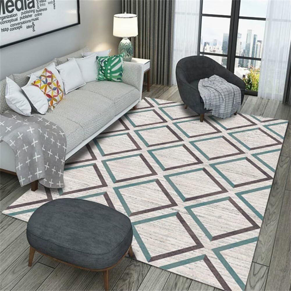 Tapis chambre ado fille et garçon bleu avec motif géométrique de salon 80x120